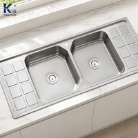 Évier de cuisine double en acier inoxydable 304, style moderne, taille standard, à cuve profonde, très populaire