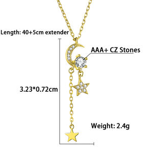 ムーンアンドスターネックレスシルバーネックレス925スターリングシルバームーンネックレスジュエリーファインジュエリー - Product Image 4