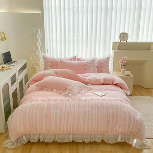 Juego de ropa de cama de encaje floral estilo princesa Romántica Francesa 4 Uds juego de edredón fundas de almohada para decoración de dormitorio de lujo - Product Image 5