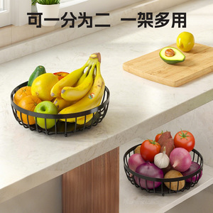 Panier à fruits rond à double couche en acier au carbone, crochet à bananes détachable, rangement pour comptoir de cuisine - Product Image 4