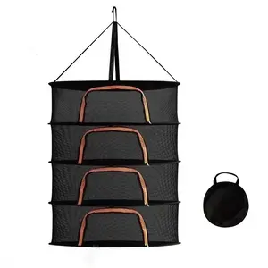 4 Layer Mesh Hanging Herb Drying Rack Dry Net Plant Drying Rack Net with Orange Zippers Can Dry Plants Herbal Weeds Drying Rack
