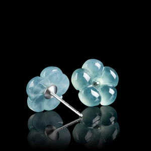 Pendientes de jade natural auténtico con diseño de flor de ciruelo azul agua, pétalos de jade de grado hielo, estilo antiguo para mujer. - Product Image 2
