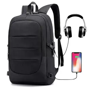 Mochila de viaje impermeable antirrobo para negocios, mochila de carga usb con interfaz de auriculares para estudiantes universitarios