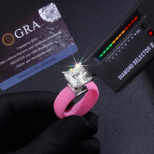 Anillo de <span class=keywords><strong>Plata</strong></span> <span class=keywords><strong>S925</strong></span> con Moissanita/CZ de Corte Princesa de 2.0ct, Cuatro Puntas, Banda de Silicona Rosa Mate, para Mujer, Deportivo, Uso Diario, Moda Urbana - Product Image 5