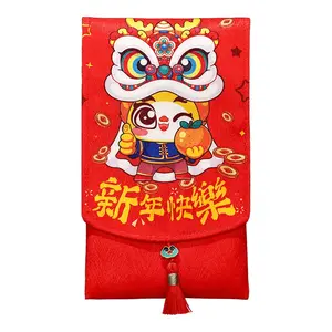 2024 Jaar Van Loong Custom Logo Lucky Money Envelop Hong Bao Gift Pouch Verjaardag Chinees Nieuwjaar Rode Envelop