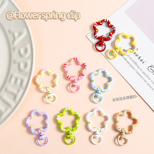 Hand Painted <b>Flower</b> Spring Buckle Colorful Open Ring Keychain DIY Jewelry Accessories Metal Clasp Fresh <b>Sweet</b> Style - Product Image 4
