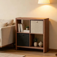 Meilleures ventes : Organiseur de rangement à 4 cubes, bibliothèque en bois massif, 2 bacs en tissu