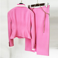 Ocstrade Automne 2024 Vêtements pour femmes Jupe mi-longue rose Ensembles de vêtements pour femmes de grande taille Tenues deux pièces Costumes d'affaires de bureau pour femmes