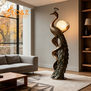 D&amp;Z Art Group Custom Modern Abstract Tall <strong>Bronze</strong> <strong>Peacock</strong> Floor Lamp Luxury Hotel Villa Decoration - Product Image 3