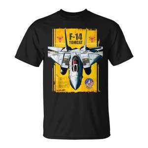 Camiseta con gráfico de avión de combate F-14 Tomcat, diseño de aviación militar, manga corta, cuello redondo, impresión digital para hombre - Product Image 1