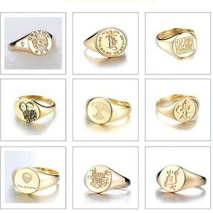 Janiceジュエリーユニセックスゴールドシグネットリング洗練されたステンレススチールカスタマイズ彫刻中立スタイルファッションリング - Product Image 5