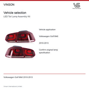 Kit de feux arrière LED pour Volkswagen Golf Mk6 2010-2013, lentille rouge, pièces de mise à niveau pour véhicule - Product Image 5