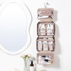 Large Capacity Hanging for Bag Women PU Zipper Quilted Travel <b>Makeup</b> <b>Organizer</b> Waterproof Cosmetic <b>Case</b> Dry Wet Separation - Product Image 2