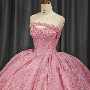 Vestido de Quinceañera de Satén con Apliques de Encaje, Hombros Naturales, Mangas Desmontables, Largo hasta el Suelo, Vestido de Gala para Fiesta de Cumpleaños 1238 - Product Image 3