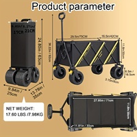 Chariot de camping pliable en alliage d'aluminium noir OEM, best-seller, avec grandes roues, réglable, pour plage et festivals