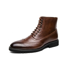 Nouvelles bottes en daim colorées de grande taille pour hommes, style classique rétro, bottes mi-hautes en PU, style brogue - Product Image 6