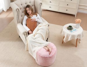 <span class=keywords><strong>Tabouret</strong></span> pouf <span class=keywords><strong>rond</strong></span> en peluche tendre et ludique avec couverture en fausse <span class=keywords><strong>fourrure</strong></span> rose pour chambre et salon - Product Image 2