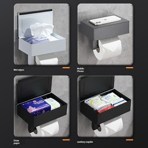 Porte-papier toilette mural moderne, design minimaliste rectangulaire en aluminium, noir, gris, blanc, pour salle de bain - Product Image 4