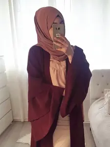 Trois couches manches évasées couleur unie Moyen-Orient Cardigan Robe femmes Robe traditionnelle musulmane vêtements