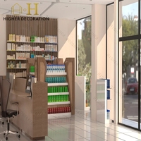 Meubles de pharmacie de haute qualité, comptoir de pharmacie en bois massif avec vitrine, bande lumineuse LED pour les étagères de pharmacie