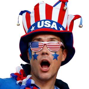 Gorro de Bufón Patriótico Personalizado con Campanas y Gafas de Sol, Conjunto Rojo, Blanco y Azul, Disfraz para Fanáticos del Torneo de Fútbol 2026 - Product Image 1