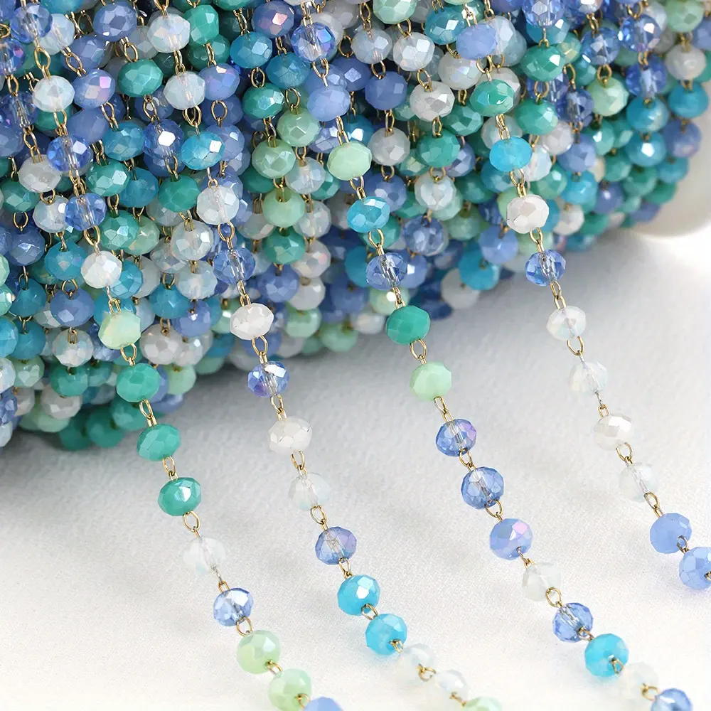 Hoyo 39.37 pouces perles de pierre de cristal synthétique à facettes colorées chaînes en vrac en acier inoxydable pour la fabrication de bijoux collier à faire soi-même