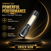 مصباح يدوي صغير بتقنية COB LED قابل لإعادة الشحن عبر USB، مصنوع من سبائك الألومنيوم، مقاوم للماء، قابل للتكبير والتصغير، مناسب للاستخدام الخارجي وحالات الطوارئ