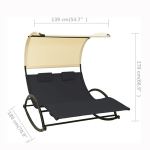Chaise longue <span class=keywords><strong>double</strong></span> avec pare-soleil et roues pour patio, cour et pelouse Noir - Product Image 6