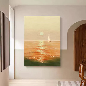 Pintura al óleo pintada a mano, cuadro rectangular impresionista con escena de velero al atardecer, arte de pared minimalista moderno para sala de estar y entrada - Product Image 5