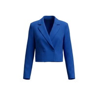 Ensemble deux pièces de haute qualité en lin pour femmes, blazer court et pantalon large, couleur unie, double boutonnage, costume de bureau décontracté