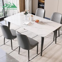 Table à manger élégante Wayon avec motif marbré, plateau en pierre frittée résistant à la chaleur, bureau de cuisine pour appartement moderne