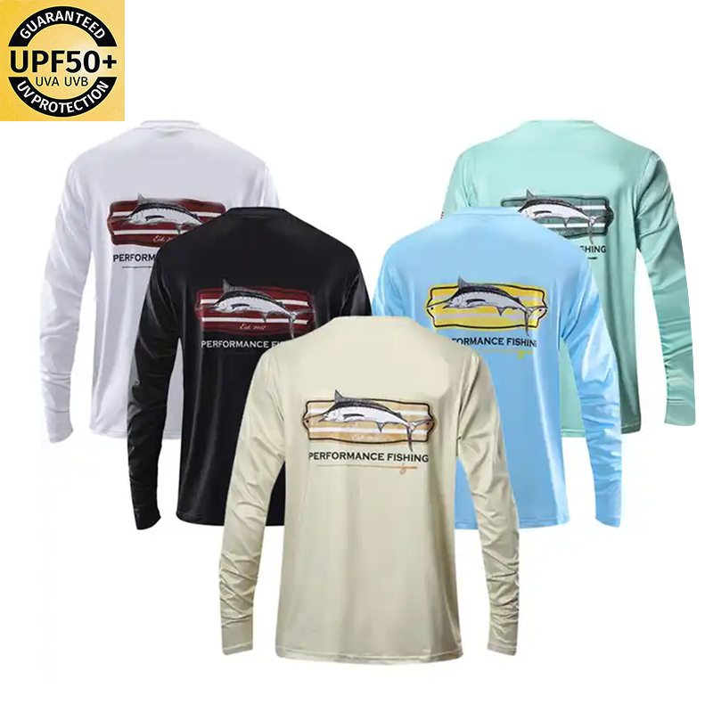 Individuelles LOGO atmungsaktiv langärmelig trocknungsanpassend Fishing Hoodie Shirt schnelltrocknend wasserdicht UV-Schutz UPF 50 hergestellt aus langlebigem Polyester