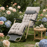Chaise de plage zéro gravité pliable, chaise longue inclinable réglable avec coussin épais, chaise de plage d'extérieur à structure métallique robuste