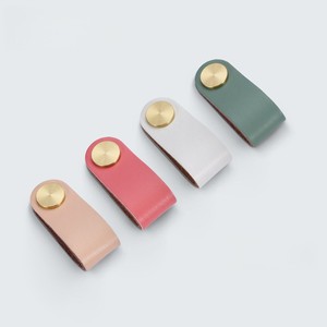 Genuine Leather Cabinet Pulls with Solid Brass Buttons Soft Anti-collision Drawer Handles for Wardrobe TV Cabinet Sideboard - Product Image 1