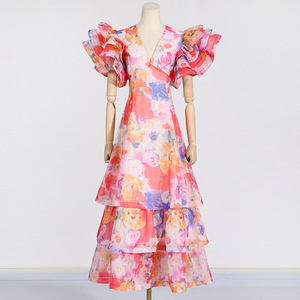 <span class=keywords><strong>Robe</strong></span> longue pour femme, <span class=keywords><strong>style</strong></span> <span class=keywords><strong>bohème</strong></span> chic, nouvelle collection été 2024, col en V, imprimé intense, multi-couches, couleur tendance - Product Image 2