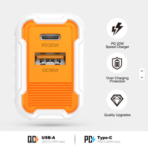 <span class=keywords><strong>Caricabatterie</strong></span> a Doppia Porta PD 20W Ricarica Rapida, Adattatore US EU UK Tipo C USB 18W da Parete per Telefoni Cellulari, Tablet e <span class=keywords><strong>Computer</strong></span> - Product Image 3