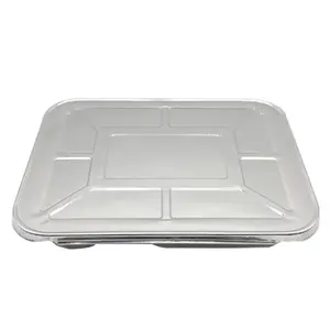 प्लास्टिक के ढक्कन के साथ डिस्पोजेबल एल्यूमीनियम पन्नी ट्रे रसोई दूर ले वायुरोधी खाद्य भंडारण पैकेजिंग कंटेनरों हीटिंग दोपहर के भोजन के बॉक्स
