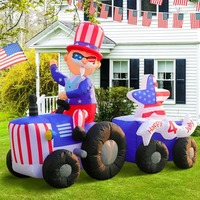 Décorations de Noël LED gonflables d'extérieur Uncle Sam conduisant un train, thème patriotique Fête de l'Indépendance, vente en gros directe usine