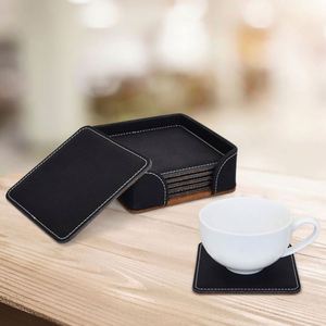 แผ่นรองแก้วหนัง PU ชุด 6 ชิ้น ปรับแต่งโลโก้ได้ สำหรับของขวัญธุรกิจ ป้องกันความร้อน ใช้สำหรับโปรโมชั่น - Product Image 2