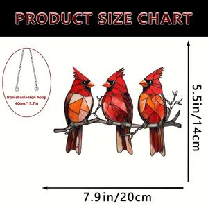 2D علامة الاكريليك المطبوعة ثلاثة العصافير الحمراء الملونة نافذة حديقة سلسلة شنقا المنزل الماسك الشمس - Product Image 4