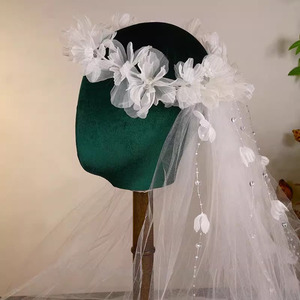 <span class=keywords><strong>Voile</strong></span> <span class=keywords><strong>de</strong></span> tête <span class=keywords><strong>de</strong></span> <span class=keywords><strong>mariée</strong></span> pour photographie, élégant diadème floral avec voiles pour mariage - Product Image 3