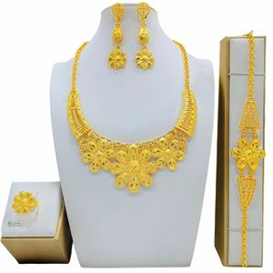 <b>Flower</b> Jewelry Set 22k Gold Plated Necklace Earrings Ring <b>Bracelet</b> Wedding Women's Ethnic Style - Product Image 2