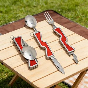 Set di Coltelli da Campeggio Multifunzionali Pieghevoli e Staccabili, Combinazione di Posate con Forchetta e Cucchiaio, Coltello Tascabile - Product Image 1