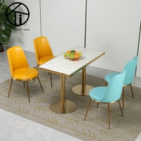 Table de salle à manger au design célèbre pour restaurant italien, ensemble de mobilier de café en métal doré, chaise en tissu velours, mobilier d'hôtel et de café