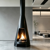 Cheminée au bois sur mesure, design unique, en métal, pour hôtels, à poser au sol