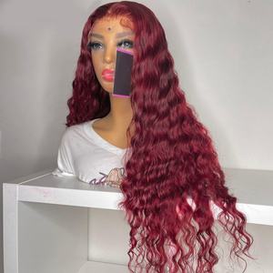 Cheap <b>Curly</b> Wave Raw Brazilian 100% Virgin Human Hair 99J <b>Red</b> Colored Hd Full Lace Front <b>Wig</b> Human Hair for Black Women - Product Image 5
