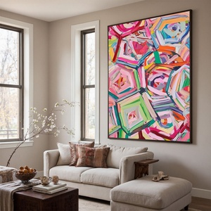 Peinture à l'huile hexagonale entièrement faite à la main, encadrée, pour chambre à coucher, salon, chambre d'enfant, décoration murale - Product Image 5