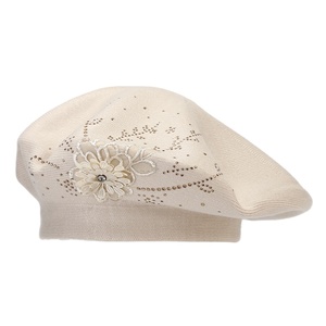En gros, Béret français vintage, style jeune et frais, en tricot, orné de <span class=keywords><strong>fleurs</strong></span> thermocollées, artistique, pour <span class=keywords><strong>femme</strong></span>, style <span class=keywords><strong>peintre</strong></span>, pour occasions décontractées, fêtes, hiver et voyages - Product Image 5