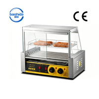 Machine à hot-dogs en acier inoxydable 1050W certifiée CE, 7 rouleaux, grill à saucisses automatique, nettoyage facile pour hôtels et restaurants
