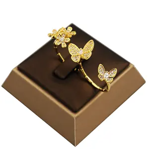Fashion 18k gold plated jewelry rings gift Two fingers Butterflies and flowers rings jewelry women girl jewellery